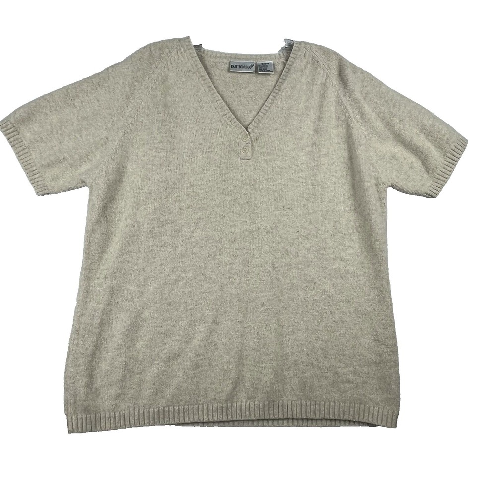 Fashion Bug Sweater Women's 18/20  Beige Silk‎ Blend Knit V Neck Ribbed Trim
